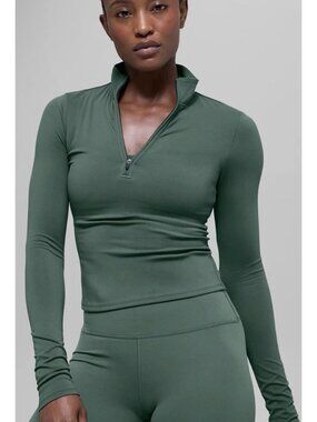 Alo Yoga Softsculpt Precision 1/4 Zip Long Sleeve in Clover Green Size XS NWT